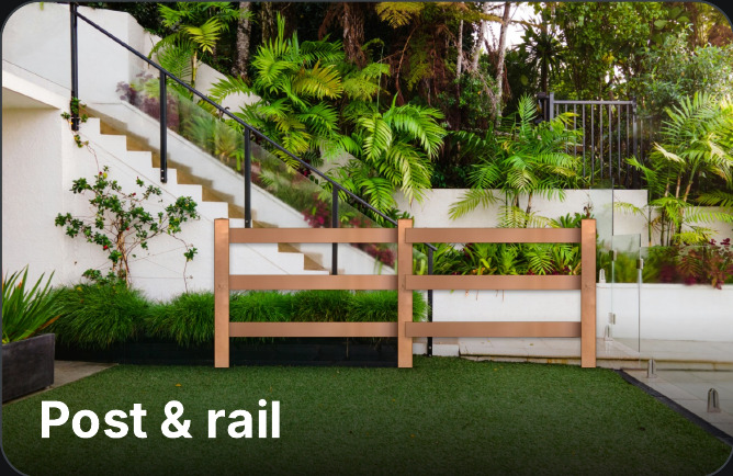 Post and rail fence drawn onto a garden photo